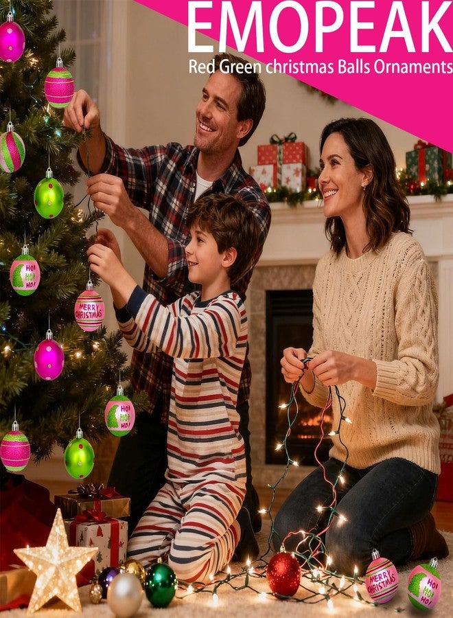 Emopeak 2.36 Inch Christmas Ball Ornaments for Xmas Tree - 12 Pcs, Pink Rose Red Green Glittering Hanging Bulbs, Xmas Elf Balls Tree Decorations Set for Christmas Holiday Party Decor - Image 5